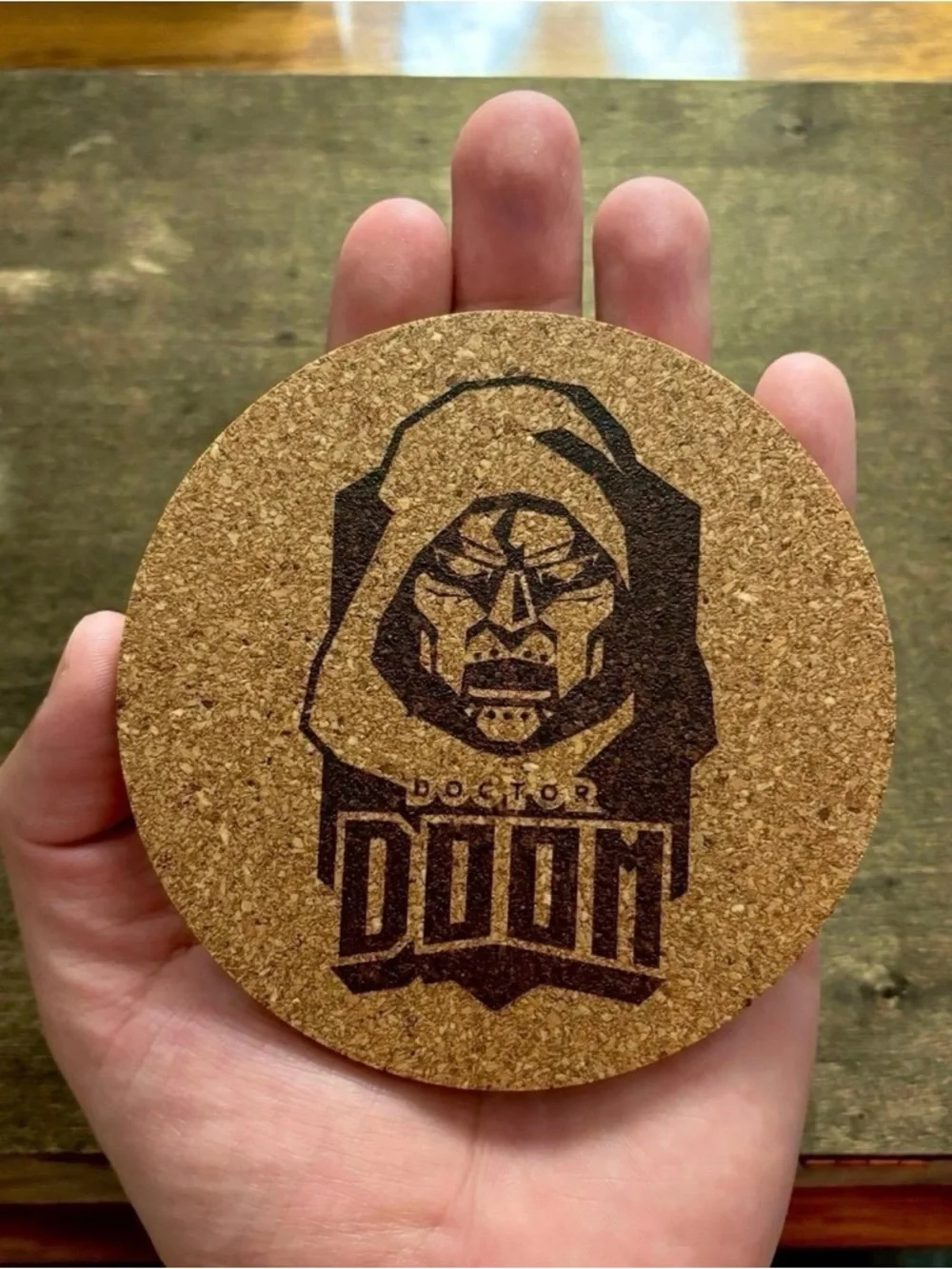 Doctor Doom Laser Engraved Cork Coaster